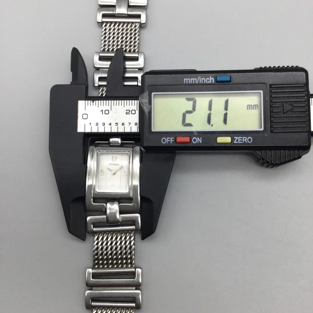Fossil Watch Womens 21mm Silver Tone Mesh Band Stainless New Battery 6.25